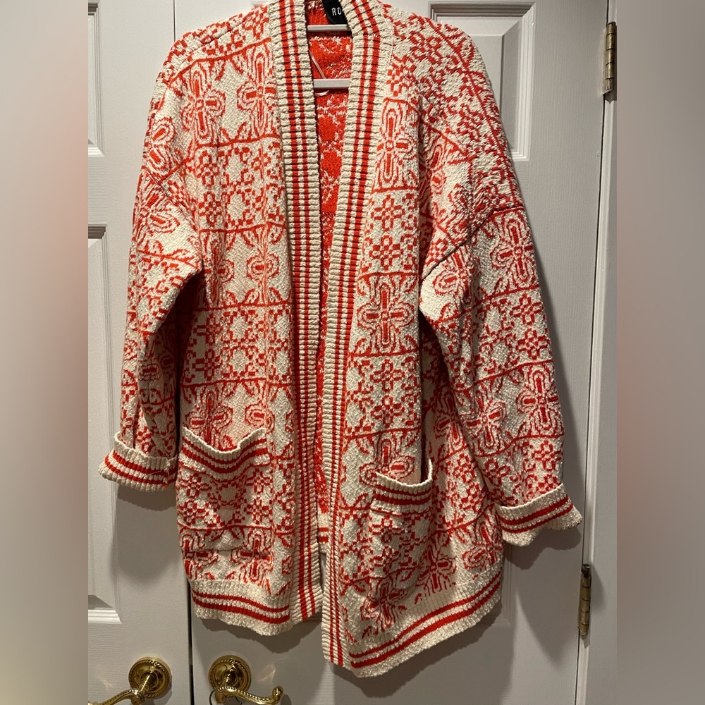 Women's orange and cream Sweater/Shorts Set